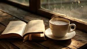 livre ouvert avec une tasse de café